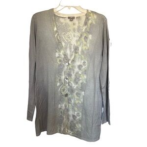 J. Jill Long Button Front Cardigan Sweater Linen Blend grey/white Casual Sz XS